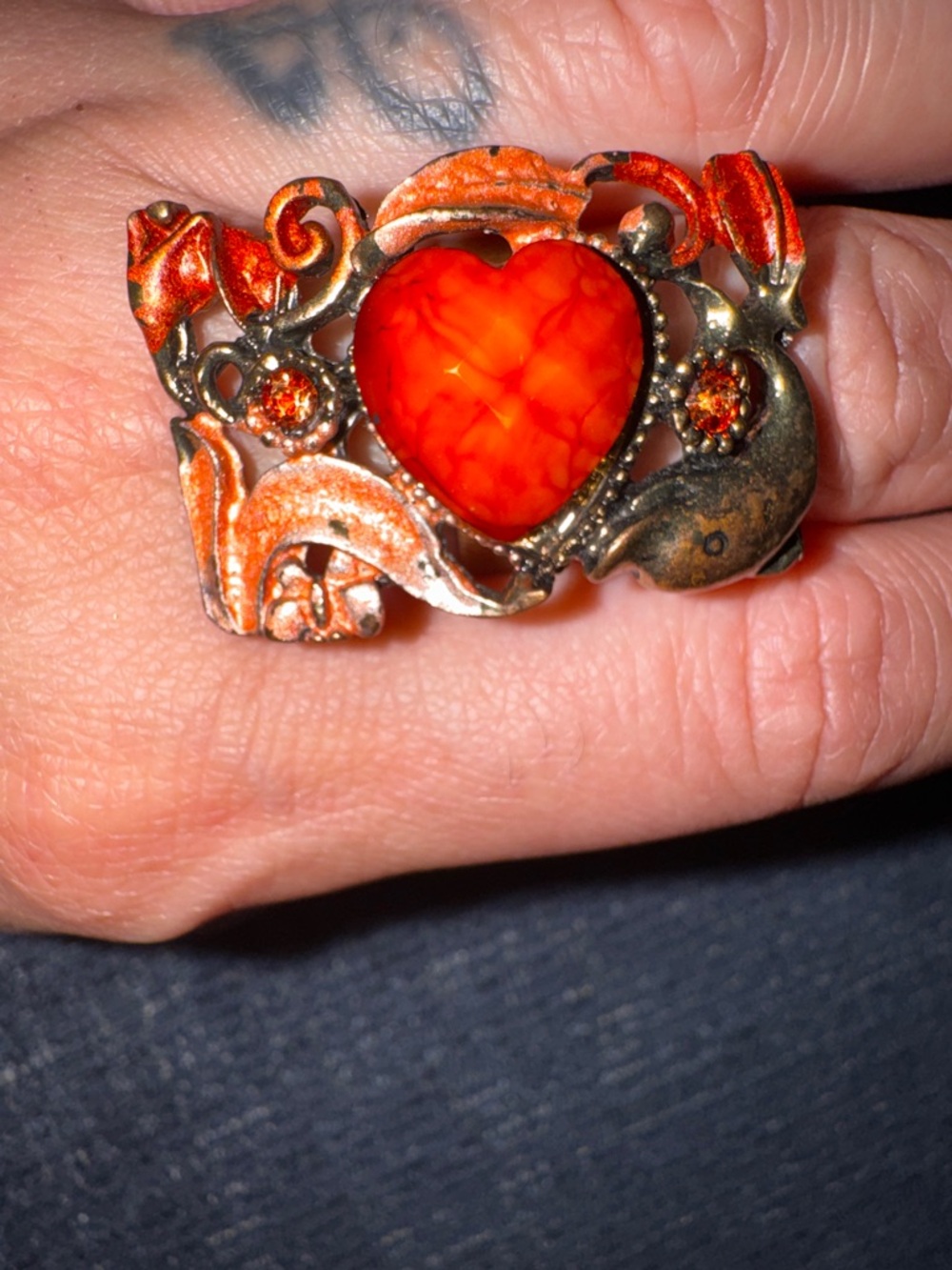 Vintage💫 Bold Orange Stone Statement Adjustable Ring - One Size - Picture 3 of 13